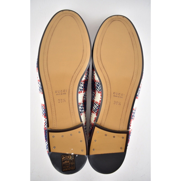 Gucci New Jordaan Blue Red White Black Tweed Check Loafer Mule Slipper Flat 38.5 - Picture 14 of 14